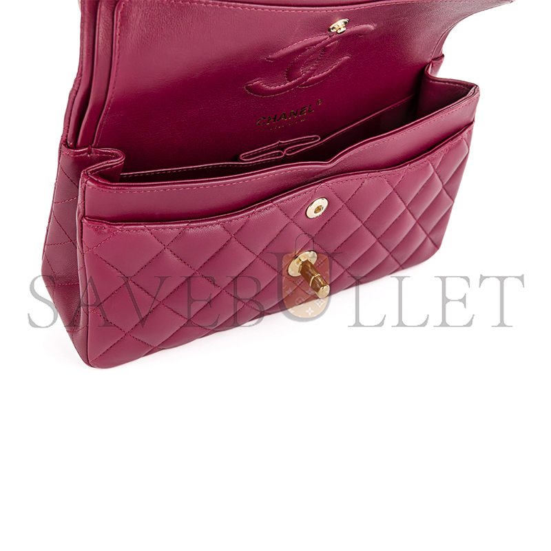 CHANEL BURGUNDY LAMBSKIN CLASSIC SMALL DOUBLE FLAP BAG (23*14*6.5cm)